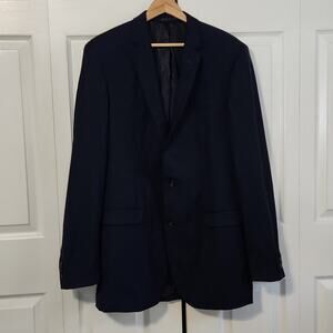 Kenneth Cole Men's Navy Blue‎ Sport Coat Blazer Size 42 XL 100% Wool Pinstriped